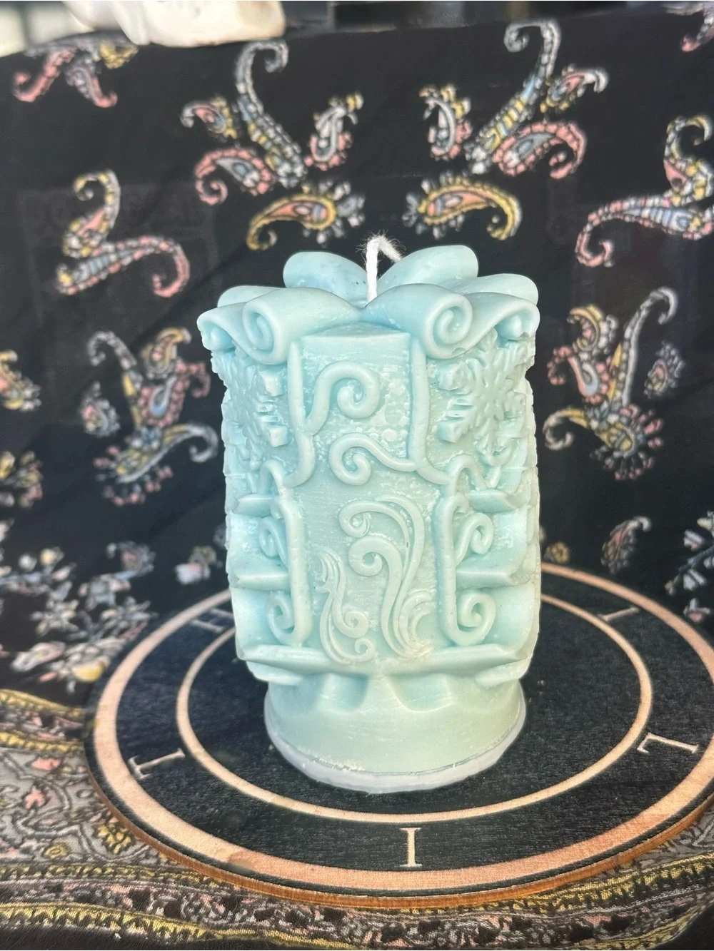Icy Blue Winter Evergreen Pillar Candle